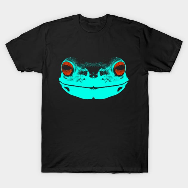 frog face / turquoise  / red eyes T-Shirt by R LANG GRAPHICS